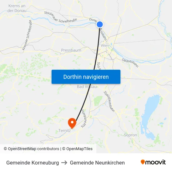 Gemeinde Korneuburg to Gemeinde Neunkirchen map