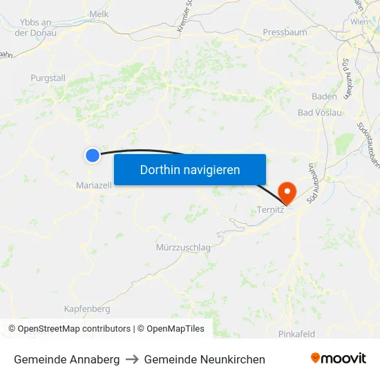 Gemeinde Annaberg to Gemeinde Neunkirchen map