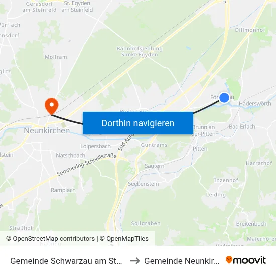 Gemeinde Schwarzau am Steinfeld to Gemeinde Neunkirchen map