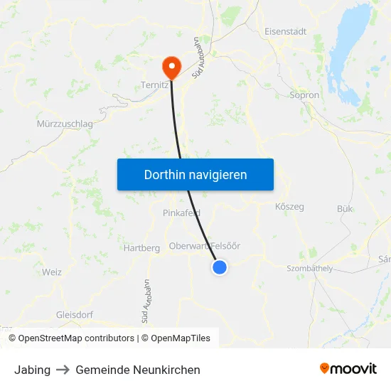Jabing to Gemeinde Neunkirchen map
