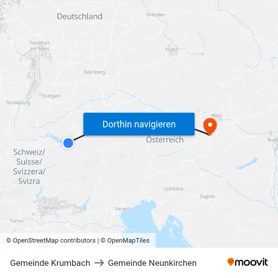 Gemeinde Krumbach to Gemeinde Neunkirchen map