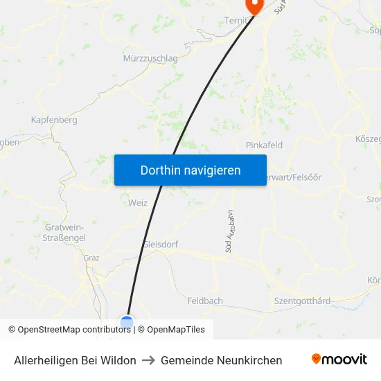 Allerheiligen Bei Wildon to Gemeinde Neunkirchen map