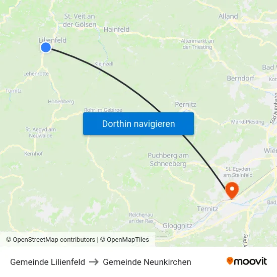 Gemeinde Lilienfeld to Gemeinde Neunkirchen map