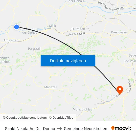 Sankt Nikola An Der Donau to Gemeinde Neunkirchen map