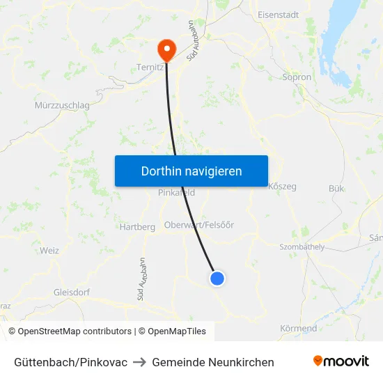 Güttenbach/Pinkovac to Gemeinde Neunkirchen map