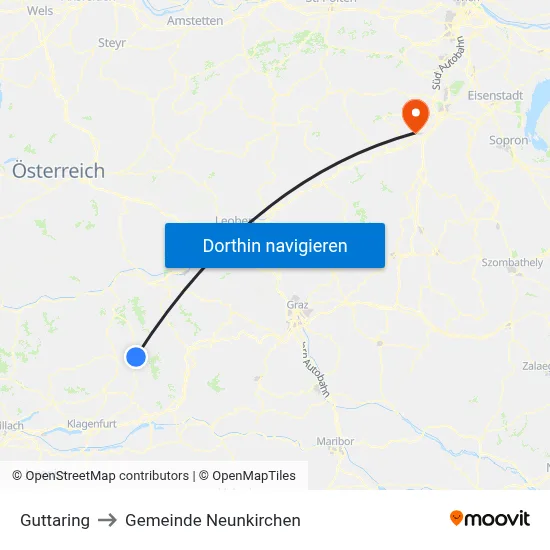Guttaring to Gemeinde Neunkirchen map