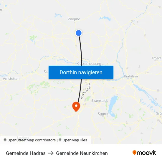 Gemeinde Hadres to Gemeinde Neunkirchen map