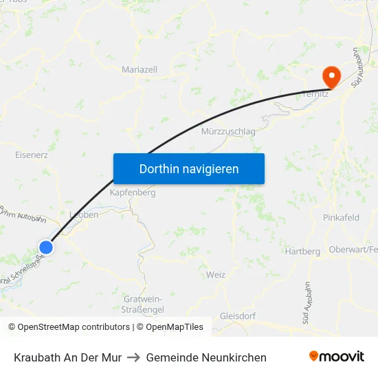 Kraubath An Der Mur to Gemeinde Neunkirchen map