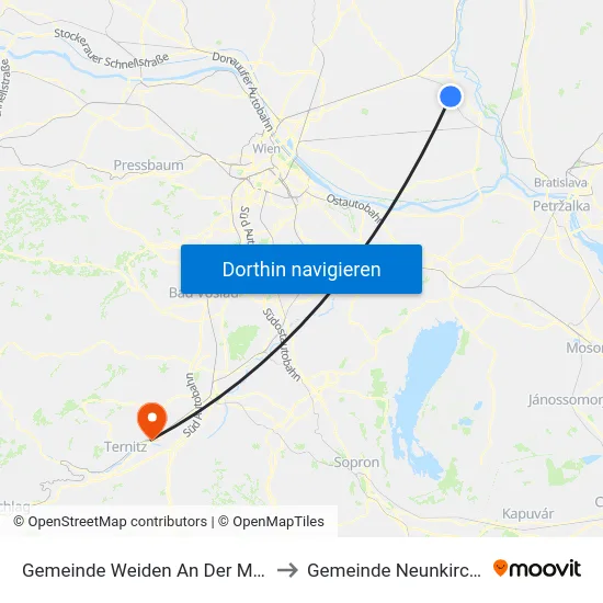 Gemeinde Weiden An Der March to Gemeinde Neunkirchen map