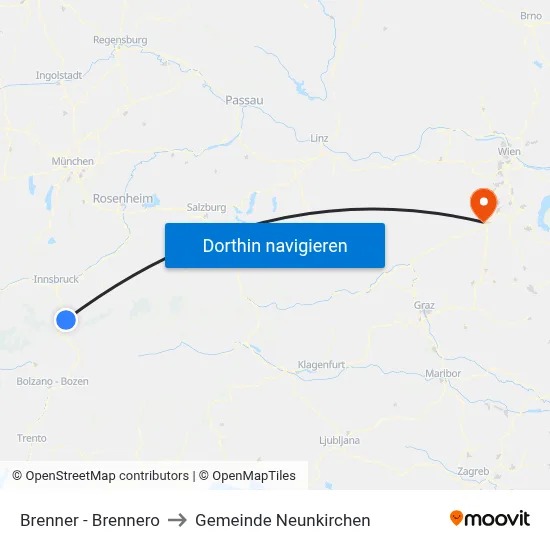 Brenner - Brennero to Gemeinde Neunkirchen map