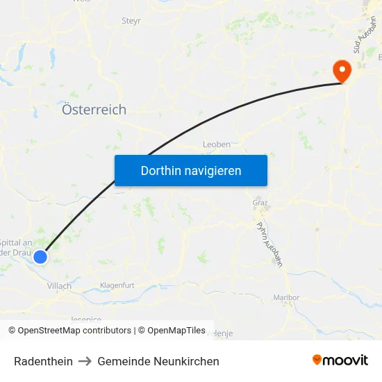 Radenthein to Gemeinde Neunkirchen map