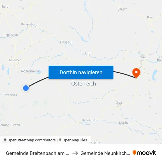 Gemeinde Breitenbach am Inn to Gemeinde Neunkirchen map