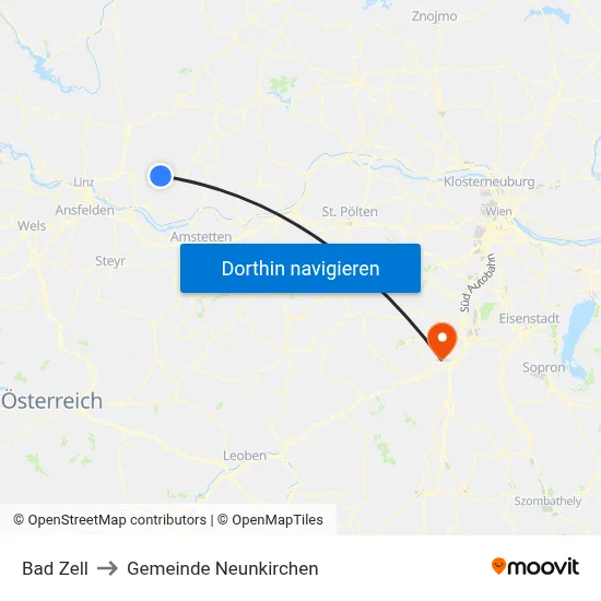 Bad Zell to Gemeinde Neunkirchen map