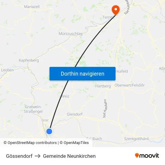 Gössendorf to Gemeinde Neunkirchen map