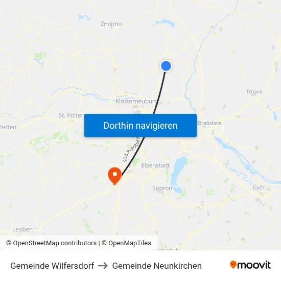 Gemeinde Wilfersdorf to Gemeinde Neunkirchen map