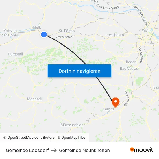 Gemeinde Loosdorf to Gemeinde Neunkirchen map