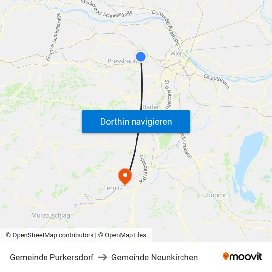 Gemeinde Purkersdorf to Gemeinde Neunkirchen map