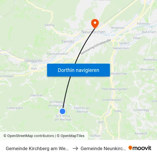 Gemeinde Kirchberg am Wechsel to Gemeinde Neunkirchen map