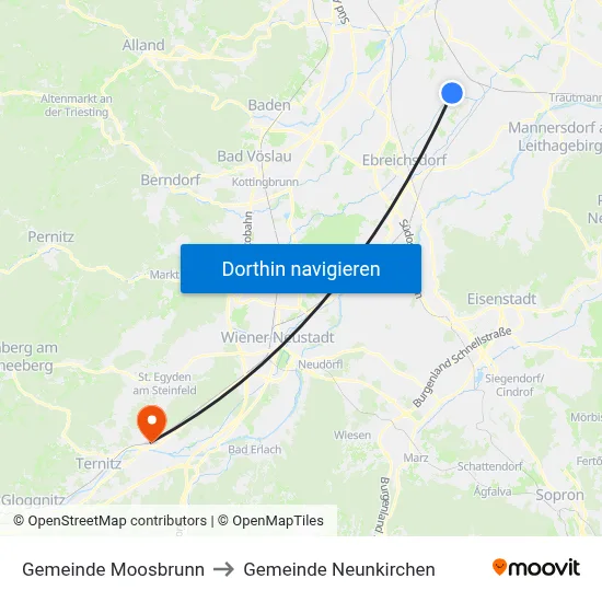 Gemeinde Moosbrunn to Gemeinde Neunkirchen map