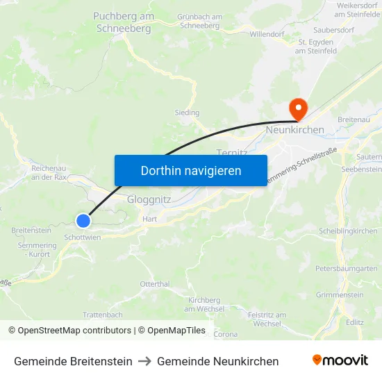 Gemeinde Breitenstein to Gemeinde Neunkirchen map
