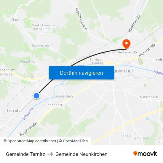 Gemeinde Ternitz to Gemeinde Neunkirchen map