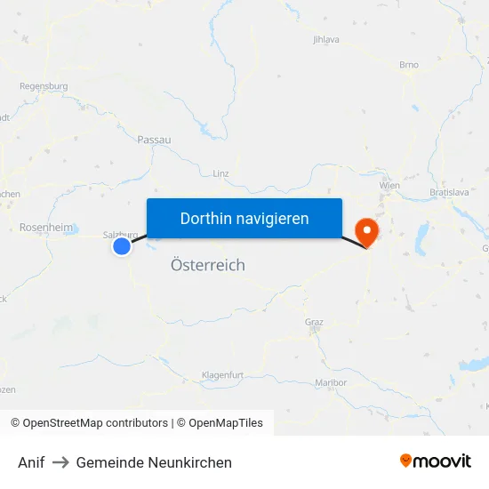 Anif to Gemeinde Neunkirchen map