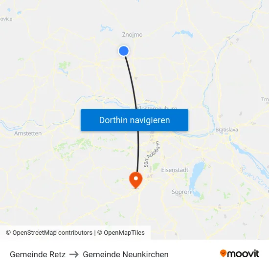 Gemeinde Retz to Gemeinde Neunkirchen map