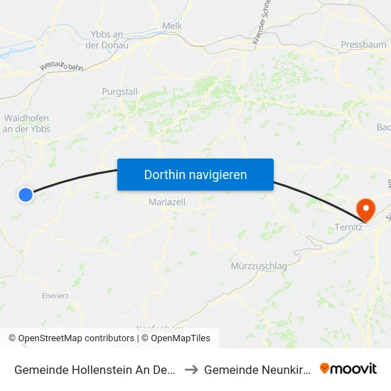 Gemeinde Hollenstein An Der Ybbs to Gemeinde Neunkirchen map