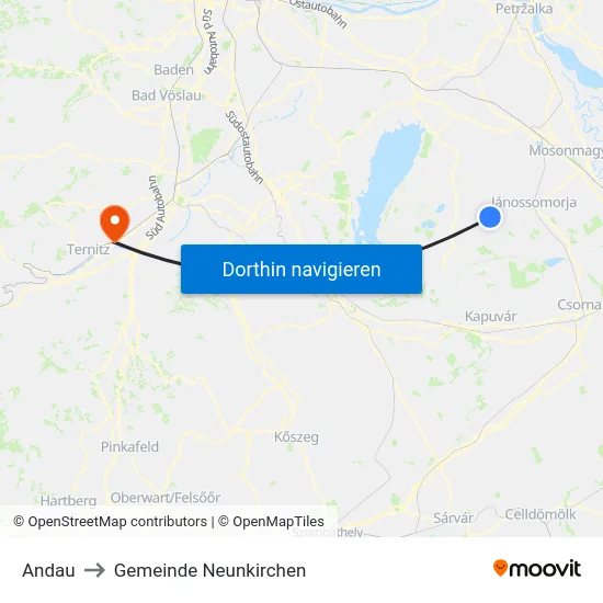 Andau to Gemeinde Neunkirchen map
