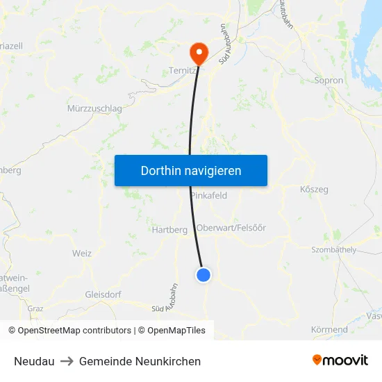 Neudau to Gemeinde Neunkirchen map