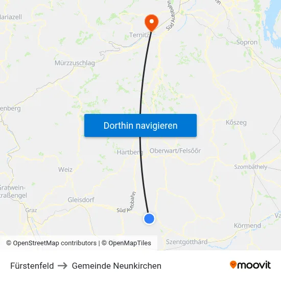 Fürstenfeld to Gemeinde Neunkirchen map