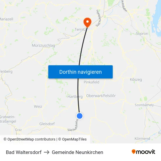 Bad Waltersdorf to Gemeinde Neunkirchen map