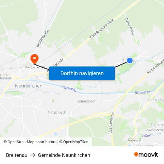 Breitenau to Gemeinde Neunkirchen map