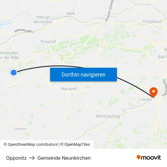 Opponitz to Gemeinde Neunkirchen map