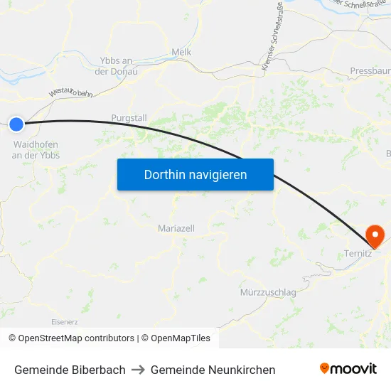 Gemeinde Biberbach to Gemeinde Neunkirchen map
