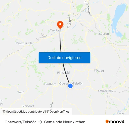 Oberwart/Felsőőr to Gemeinde Neunkirchen map