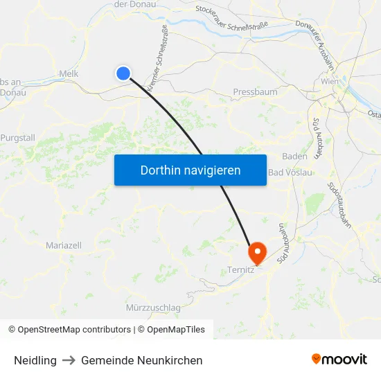 Neidling to Gemeinde Neunkirchen map