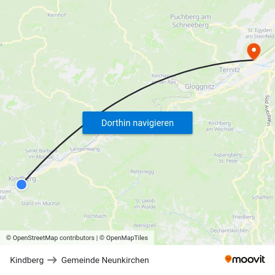 Kindberg to Gemeinde Neunkirchen map