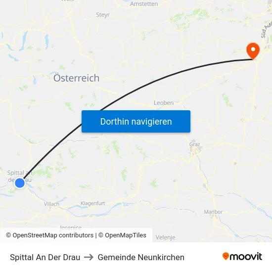 Spittal An Der Drau to Gemeinde Neunkirchen map