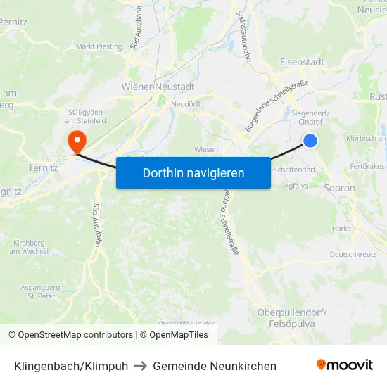 Klingenbach/Klimpuh to Gemeinde Neunkirchen map