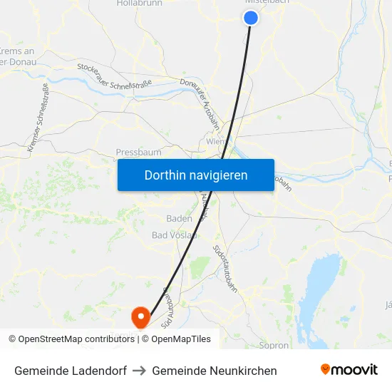 Gemeinde Ladendorf to Gemeinde Neunkirchen map