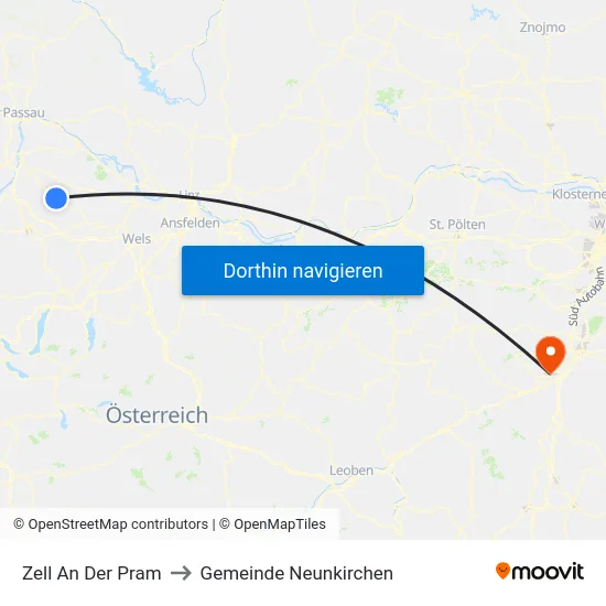Zell An Der Pram to Gemeinde Neunkirchen map