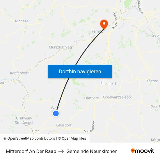 Mitterdorf An Der Raab to Gemeinde Neunkirchen map