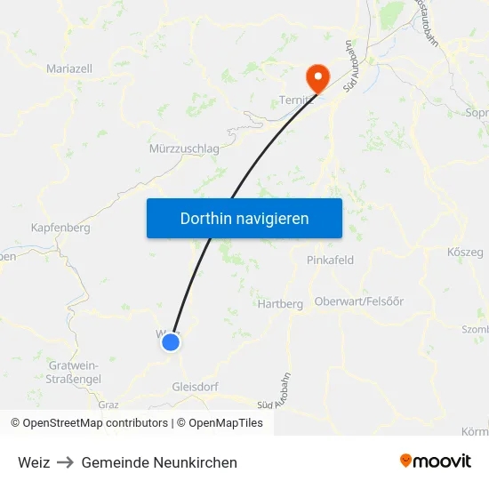 Weiz to Gemeinde Neunkirchen map