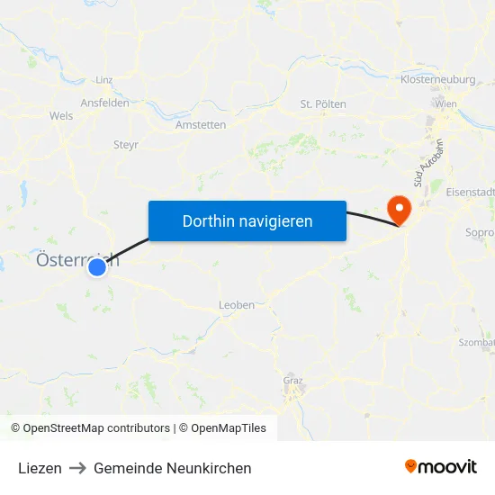 Liezen to Gemeinde Neunkirchen map