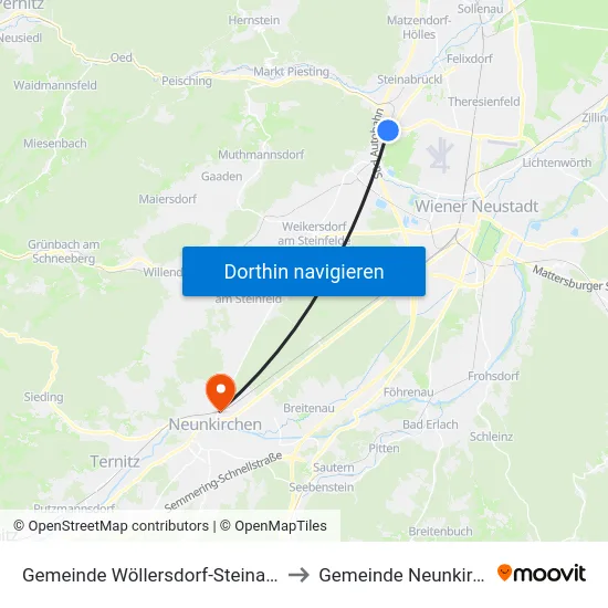 Gemeinde Wöllersdorf-Steinabrückl to Gemeinde Neunkirchen map