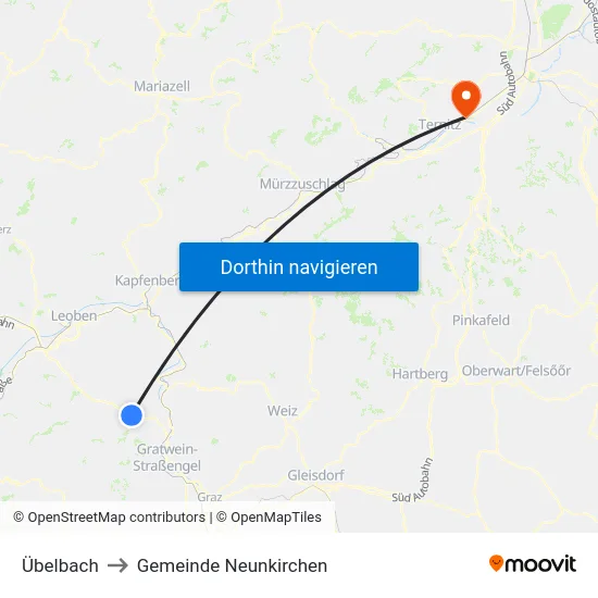 Übelbach to Gemeinde Neunkirchen map