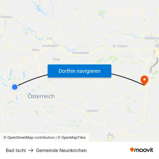 Bad Ischl to Gemeinde Neunkirchen map