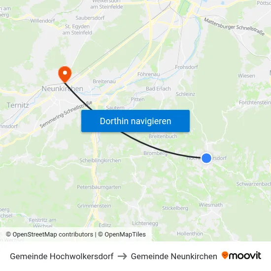 Gemeinde Hochwolkersdorf to Gemeinde Neunkirchen map