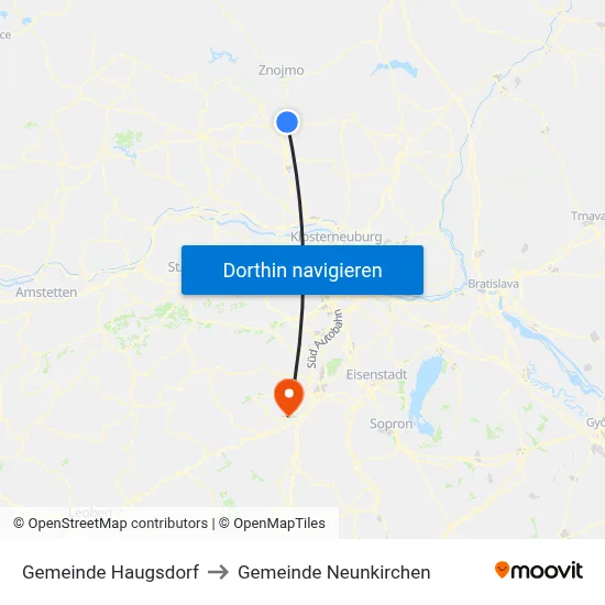 Gemeinde Haugsdorf to Gemeinde Neunkirchen map